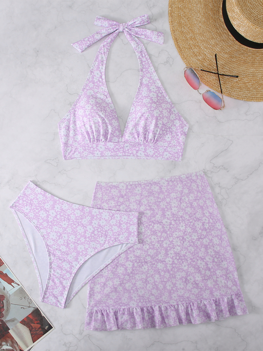 Heidi-Mode | Neuer Dreiteiler Badeanzug Damen Klein Floral Bikini