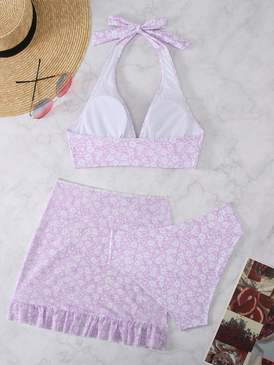 Heidi-Mode | Neuer Dreiteiler Badeanzug Damen Klein Floral Bikini