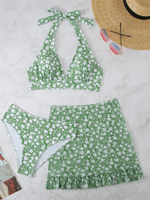 Heidi-Mode | Neuer Dreiteiler Badeanzug Damen Klein Floral Bikini