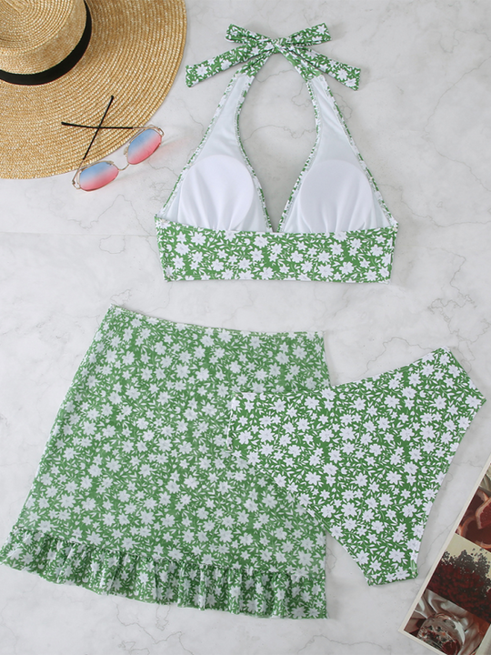Heidi-Mode | Neuer Dreiteiler Badeanzug Damen Klein Floral Bikini