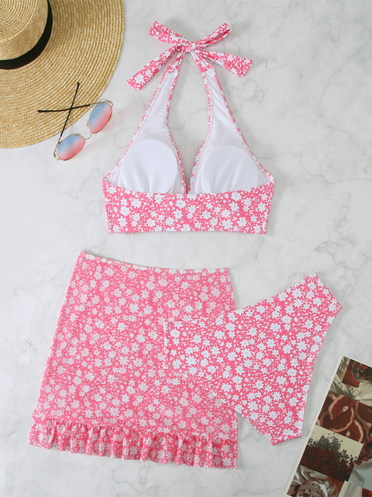 Heidi-Mode | Neuer Dreiteiler Badeanzug Damen Klein Floral Bikini