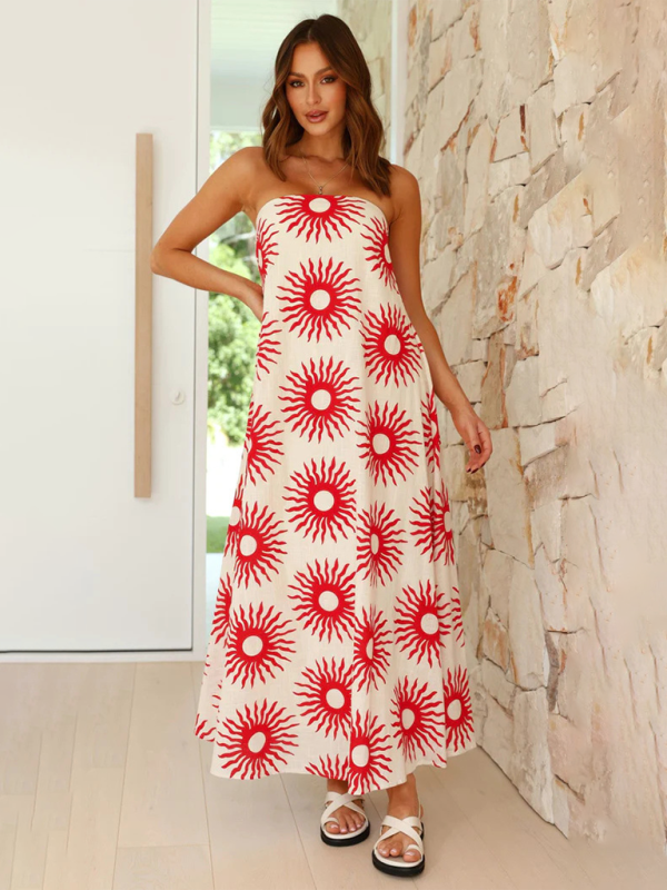 Heidi-Mode | Frauen Bedrucktes Tube-Top Langer Rock Sexy Mode Urlaubskleid