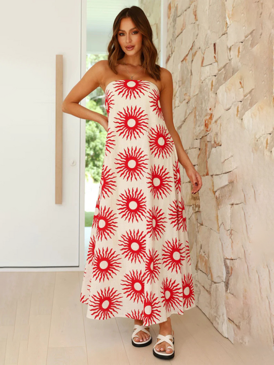 Heidi-Mode | Frauen Bedrucktes Tube-Top Langer Rock Sexy Mode Urlaubskleid