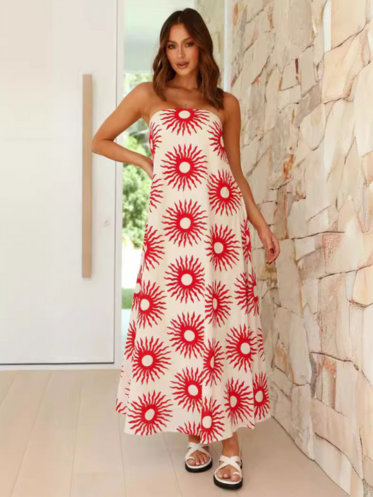 Heidi-Mode | Damen bedrucktes Tube-Top langes Rock sexy Mode Urlaub Kleid