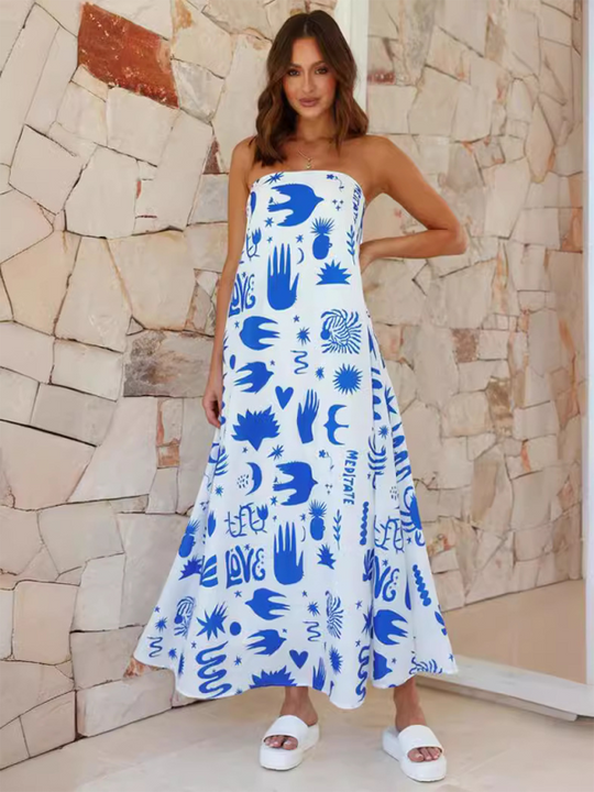 Heidi-Mode | Damen bedrucktes Tube-Top langes Rock sexy Mode Urlaub Kleid