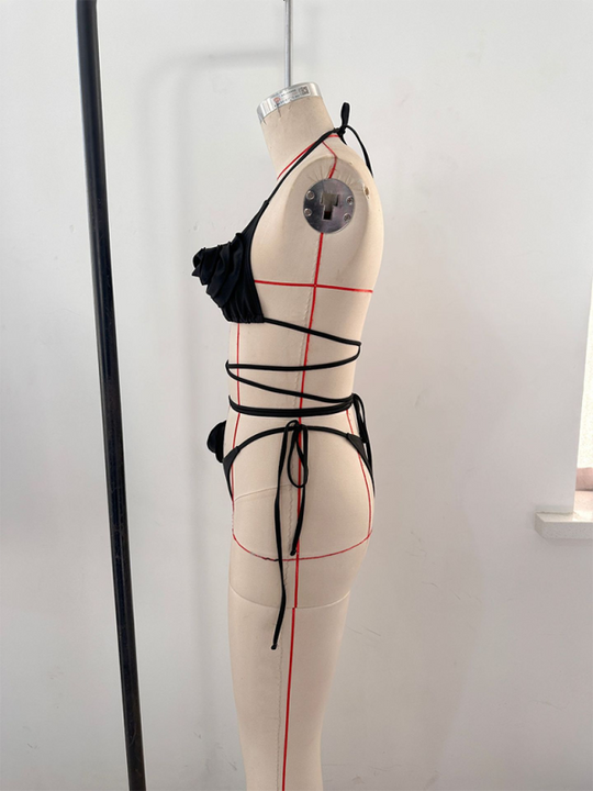 Heidi-Mode | Damen sexy einfarbig dreidimensional große Blumen Bikini