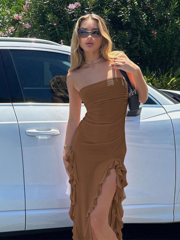Heidi-Mode | Damen neue Mode sexy Persönlichkeit Wickelbrust unregelmäßiges Kleid
