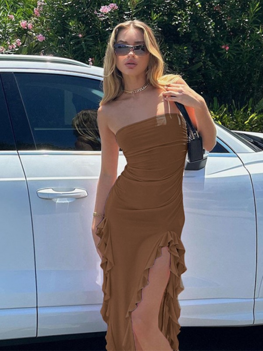 Heidi-Mode | Damen neue Mode sexy Persönlichkeit Wickelbrust unregelmäßiges Kleid