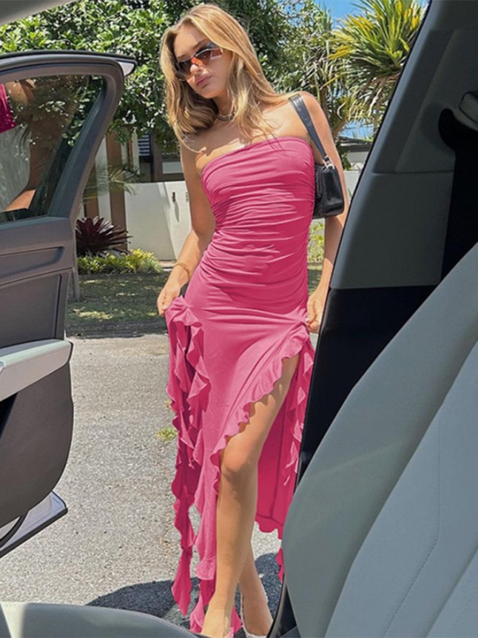 Heidi-Mode | Damen neue Mode sexy Persönlichkeit Wickelbrust unregelmäßiges Kleid