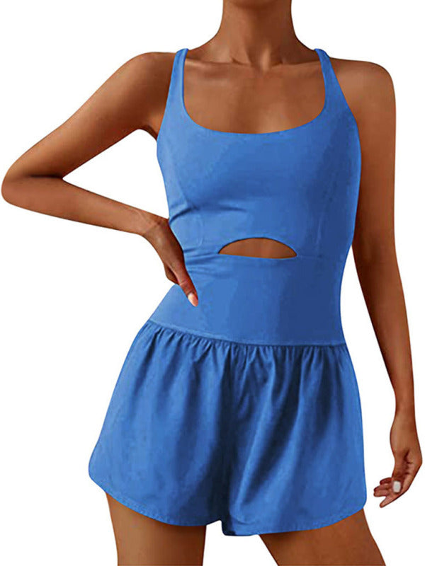 Heidi-Mode | Damen schöne Rücken doppelte Träger enge Jumpsuit Yoga Sport Jumpsuit Shorts