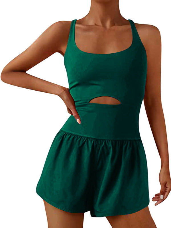 Heidi-Mode | Damen schöne Rücken doppelte Träger enge Jumpsuit Yoga Sport Jumpsuit Shorts