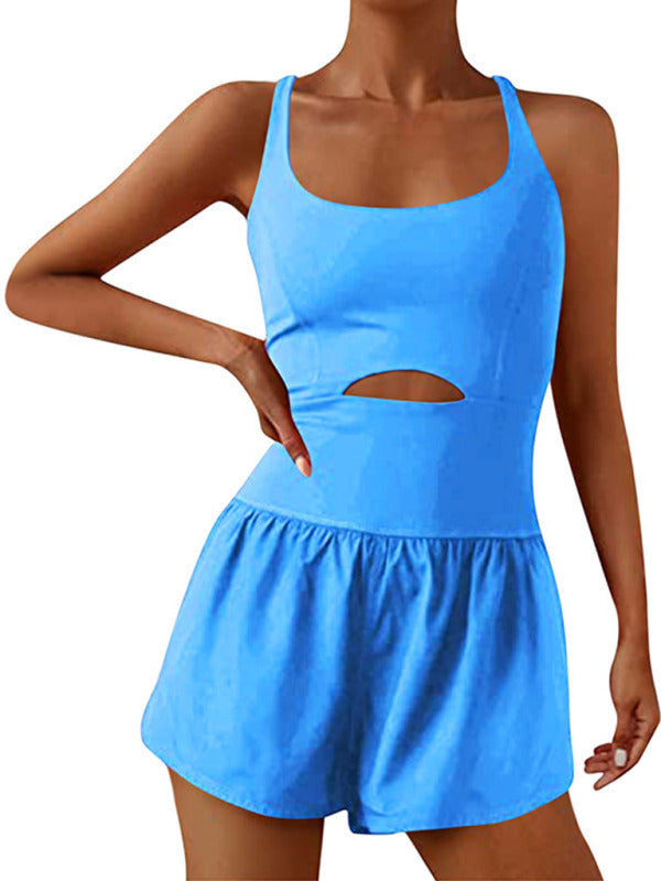 Heidi-Mode | Damen schöne Rücken doppelte Träger enge Jumpsuit Yoga Sport Jumpsuit Shorts