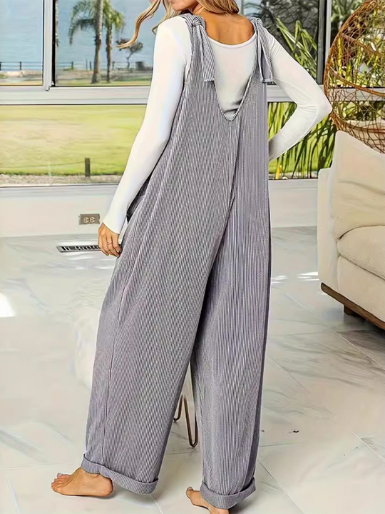 Heidi-Mode | Neue einfarbige V-Ausschnitt ärmellose lässige lockere gerade weite Hose Jumpsuit