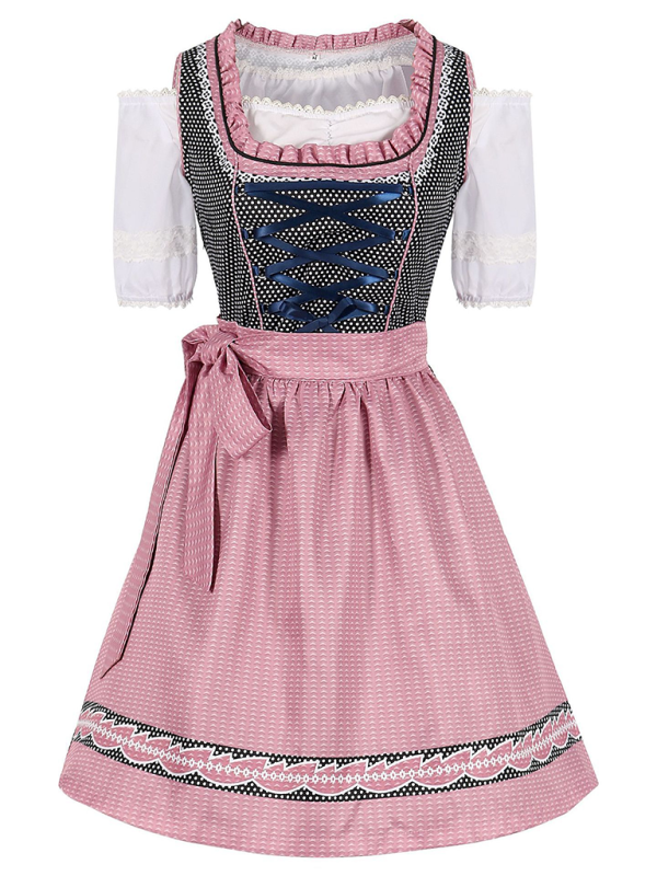 Heidi-Mode | Deutsches München Oktoberfest Rosa Kariert Bierrock Cosplay Bühnenperformance Kostüm