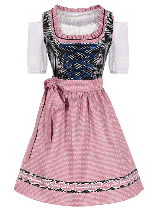 Heidi-Mode | Deutsches München Oktoberfest Rosa Kariert Bierrock Cosplay Bühnenperformance Kostüm