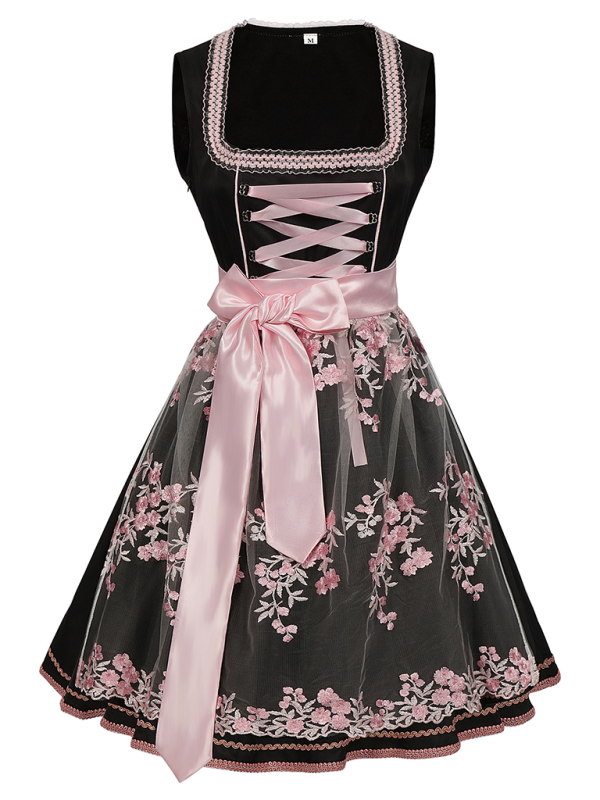 Heidi-Mode | Deutsches Münchener Oktoberfest Blau und Weiß Blumenkleid