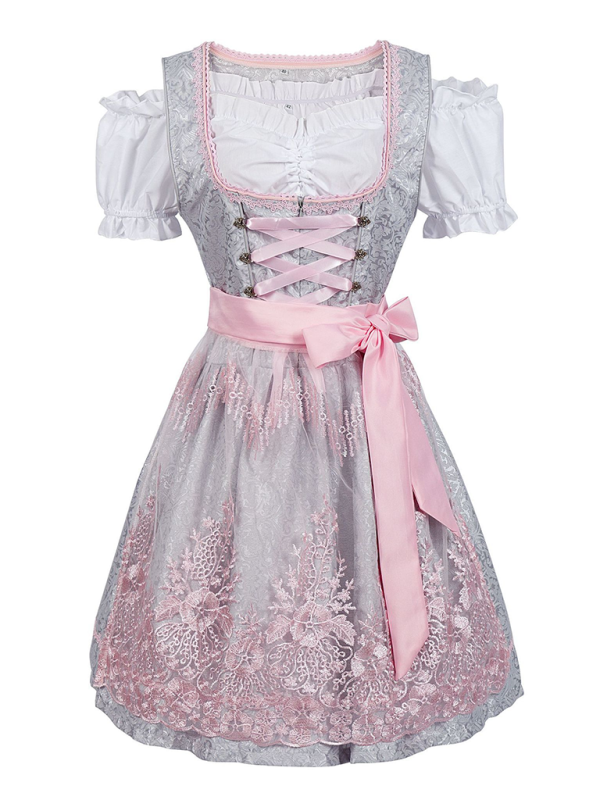 Heidi-Mode | Deutsches München Oktoberfest Grau und Pink Spitzenkleid Bühnenkostüm