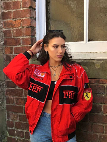 Heidi-Mode | Weinlese Ferrari Racer Jacke mit Sportlichem Stil (Unisex)