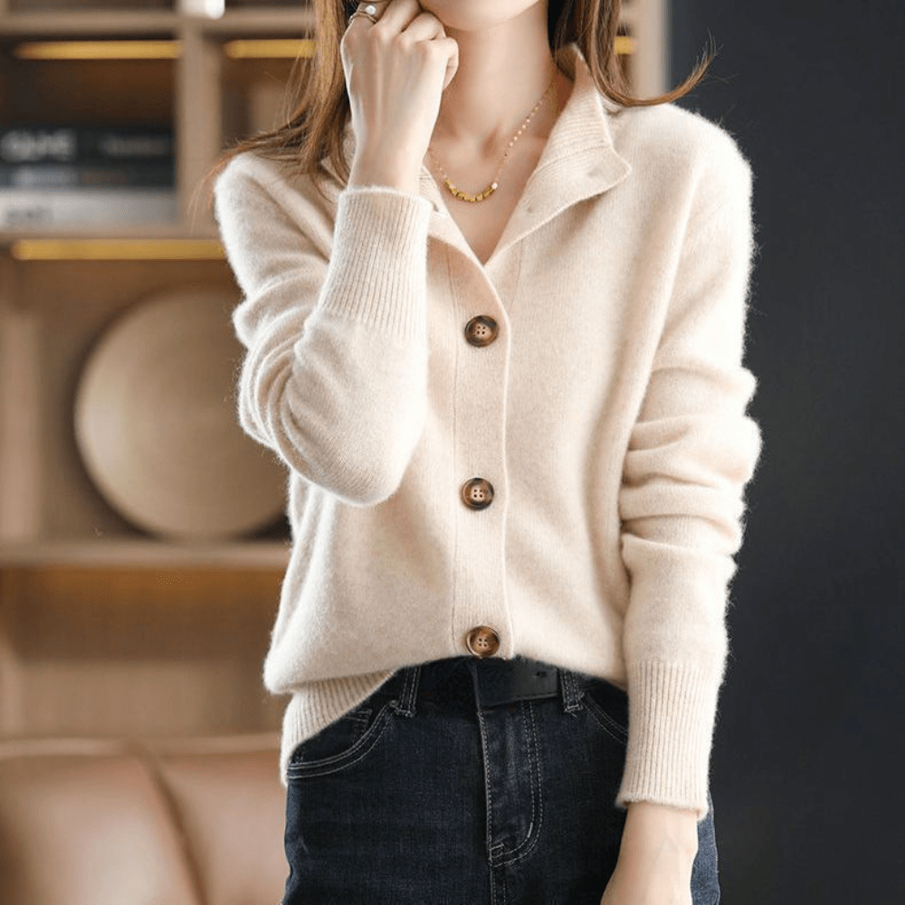 Heidi-Mode | Gemütlicher Kragen Strickpullover mit Knöpfen