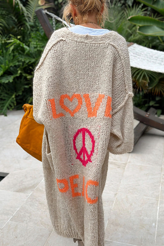 Heidi-Mode | Oversize Strickjacke Mit Love & Peace Motiv