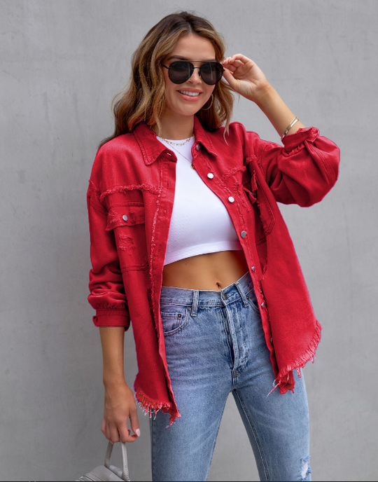 Heidi-Mode | Übergröße Jeansjacke mit Distressed Look Trendiger Denim für Lässige Styles