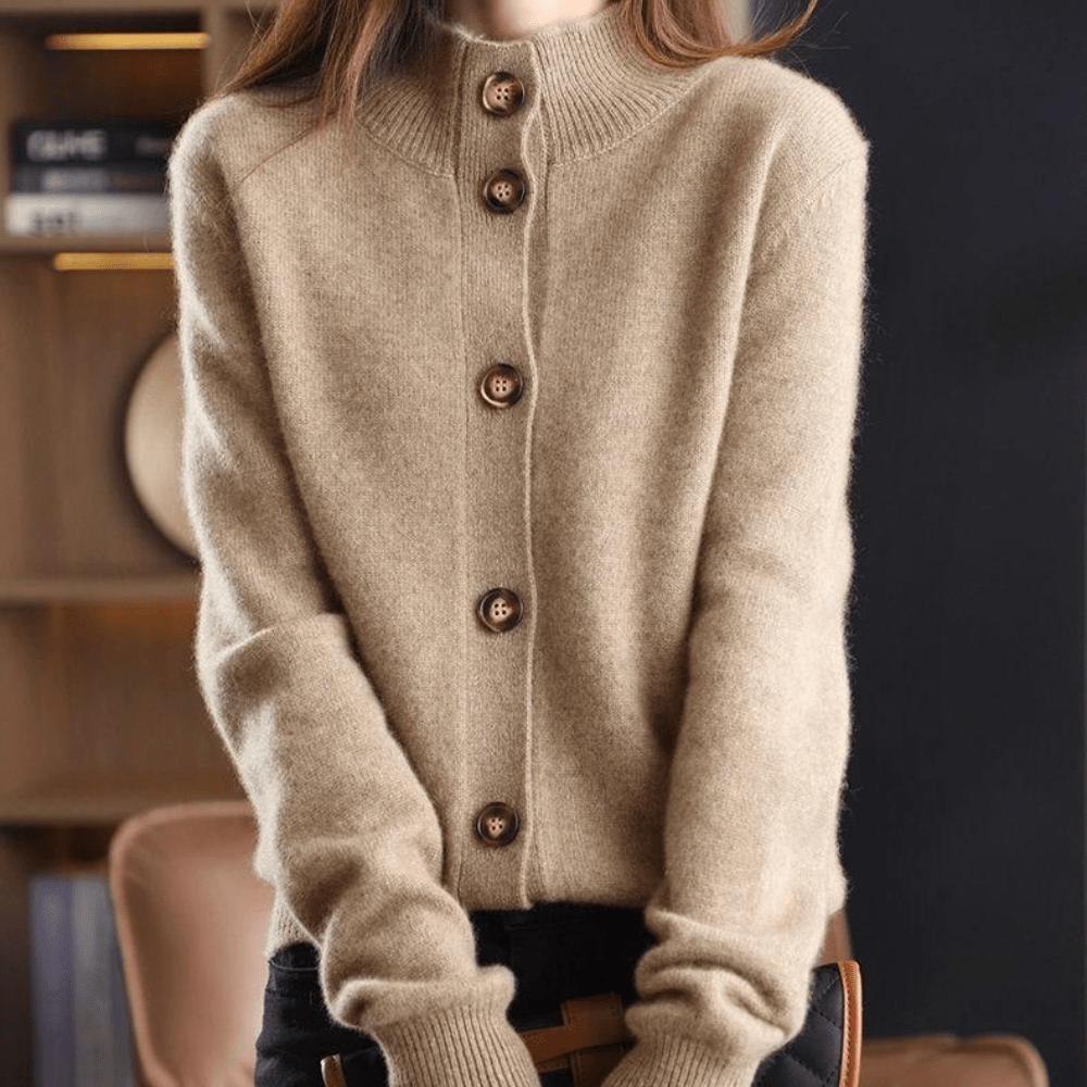 Heidi-Mode | Gemütlicher Kragen Strickpullover mit Knöpfen