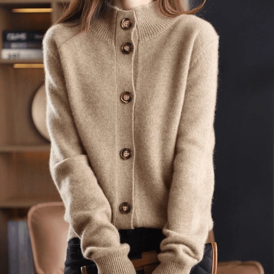 Heidi-Mode | Gemütlicher Kragen Strickpullover mit Knöpfen