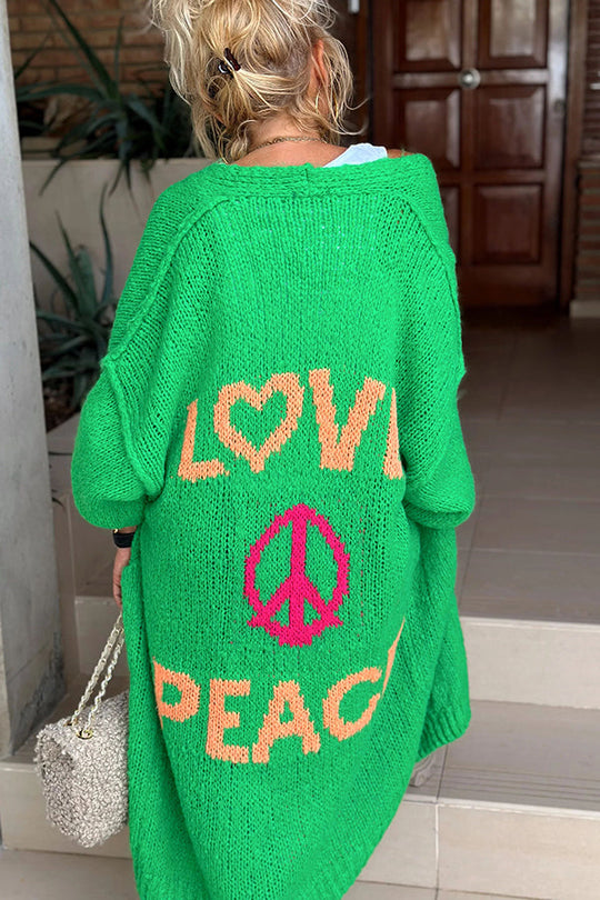 Heidi-Mode | Oversize Strickjacke Mit Love & Peace Motiv