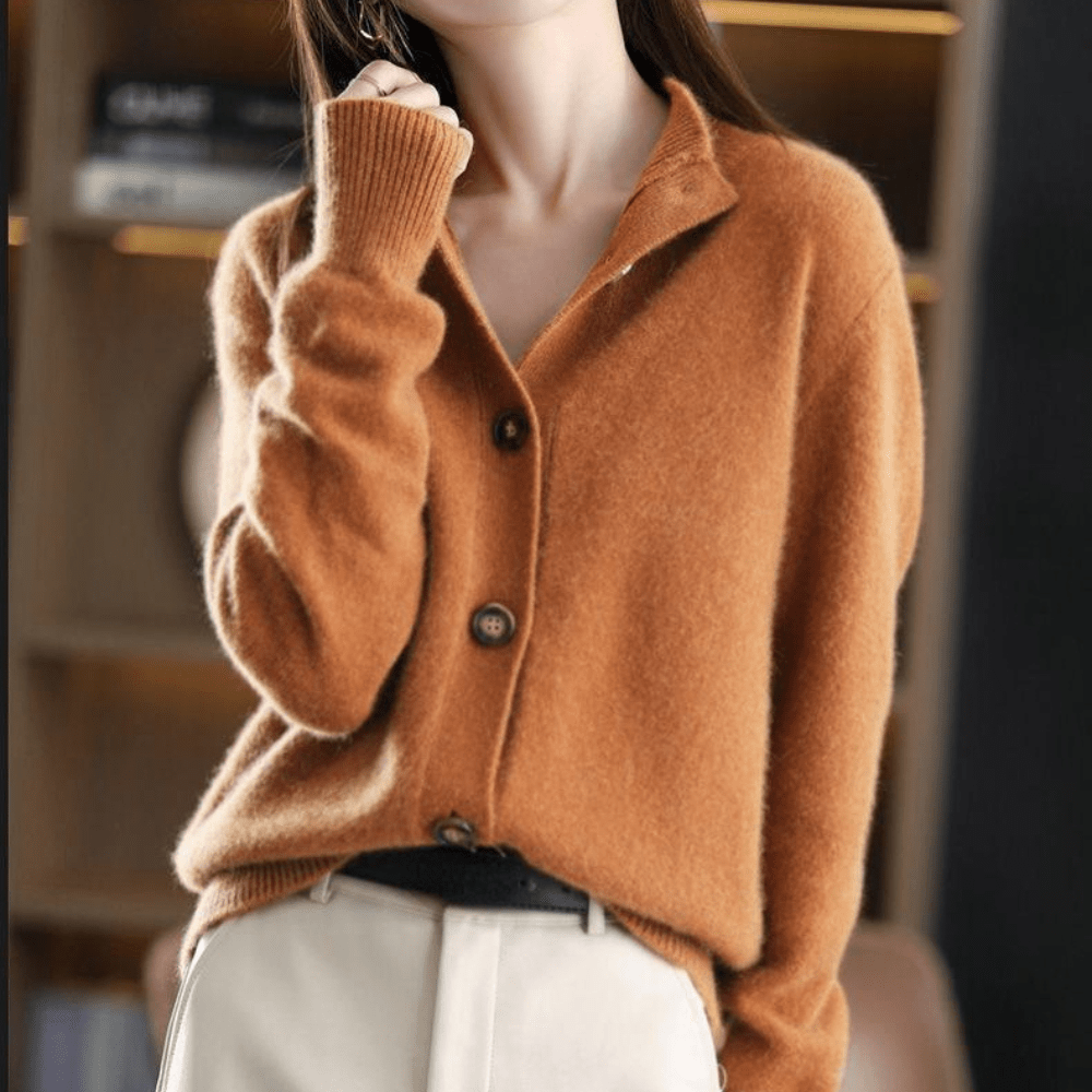 Heidi-Mode | Gemütlicher Kragen Strickpullover mit Knöpfen