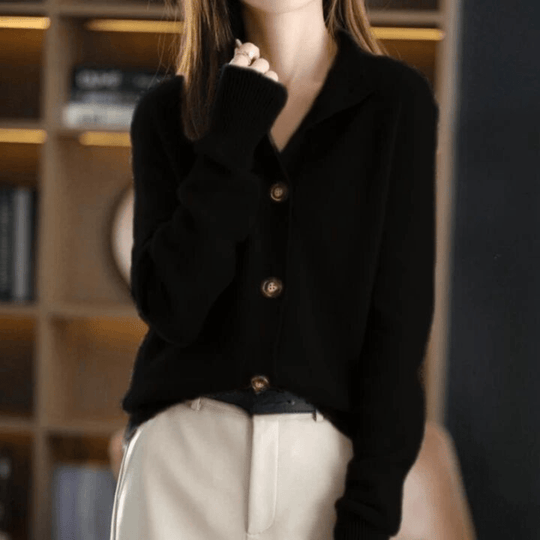 Heidi-Mode | Gemütlicher Kragen Strickpullover mit Knöpfen