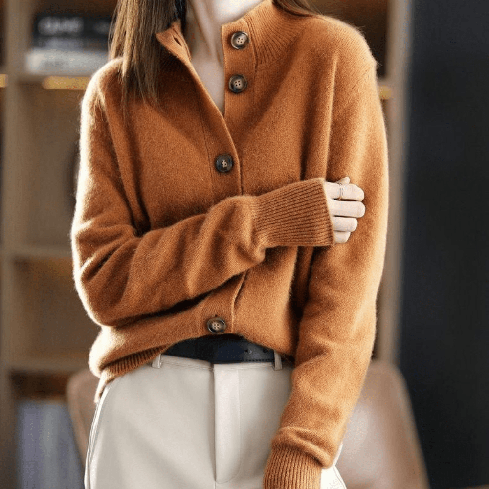 Heidi-Mode | Gemütlicher Kragen Strickpullover mit Knöpfen