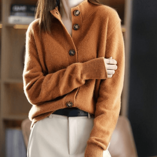 Heidi-Mode | Gemütlicher Kragen Strickpullover mit Knöpfen
