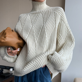 Heidi-Mode | Bequemer urbaner oversized Langarm Cashmere Rollkragenpullover ideal für den Winter