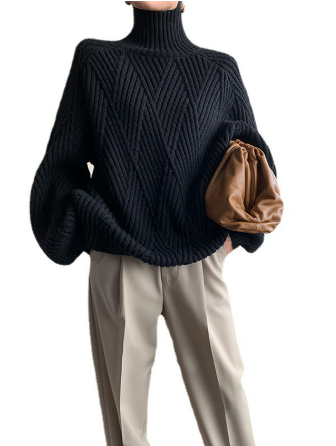 Heidi-Mode | Bequemer urbaner oversized Langarm Cashmere Rollkragenpullover ideal für den Winter