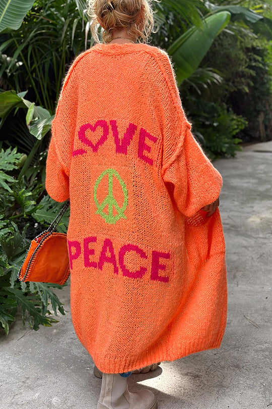 Heidi-Mode | Oversize Strickjacke Mit Love & Peace Motiv