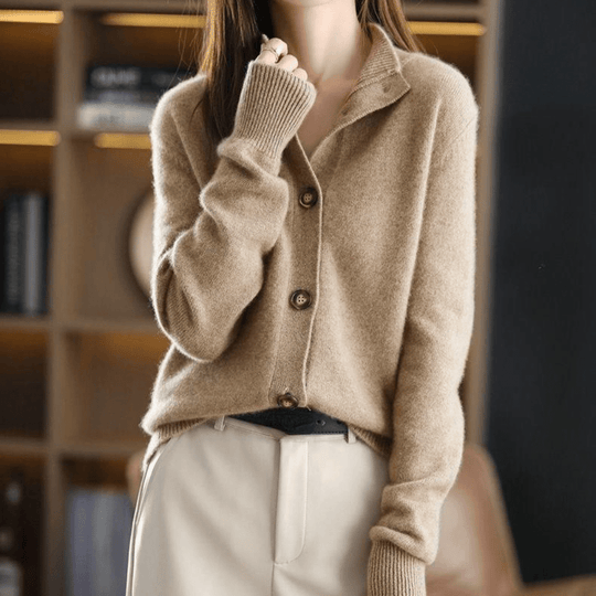 Heidi-Mode | Gemütlicher Kragen Strickpullover mit Knöpfen
