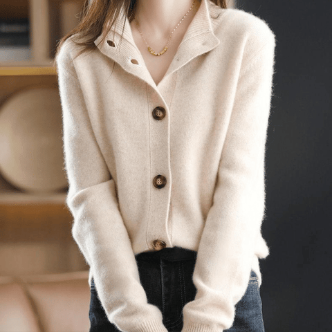 Heidi-Mode | Gemütlicher Kragen Strickpullover mit Knöpfen