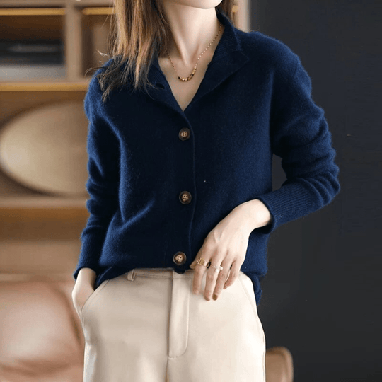 Heidi-Mode | Gemütlicher Kragen Strickpullover mit Knöpfen