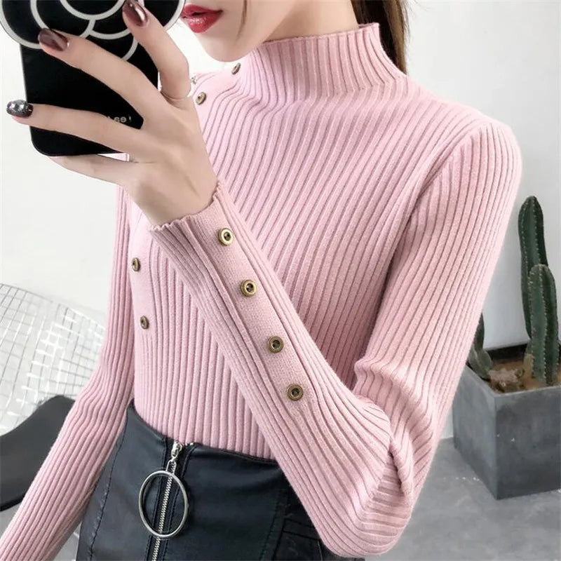 Heidi-Mode | Sweatshirt Damen Rollkragen Knopfpullover