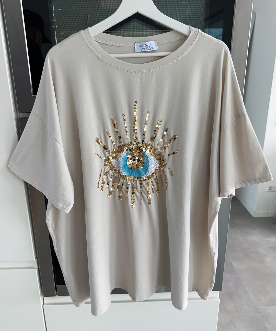 T-Shirt Glitzer Auge Beige