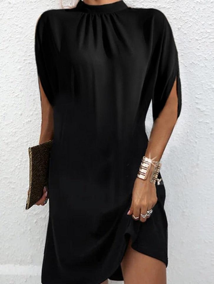 Heidi-Mode Basic-Kleid mit Mock Neck und kurzen Schlitzärmeln