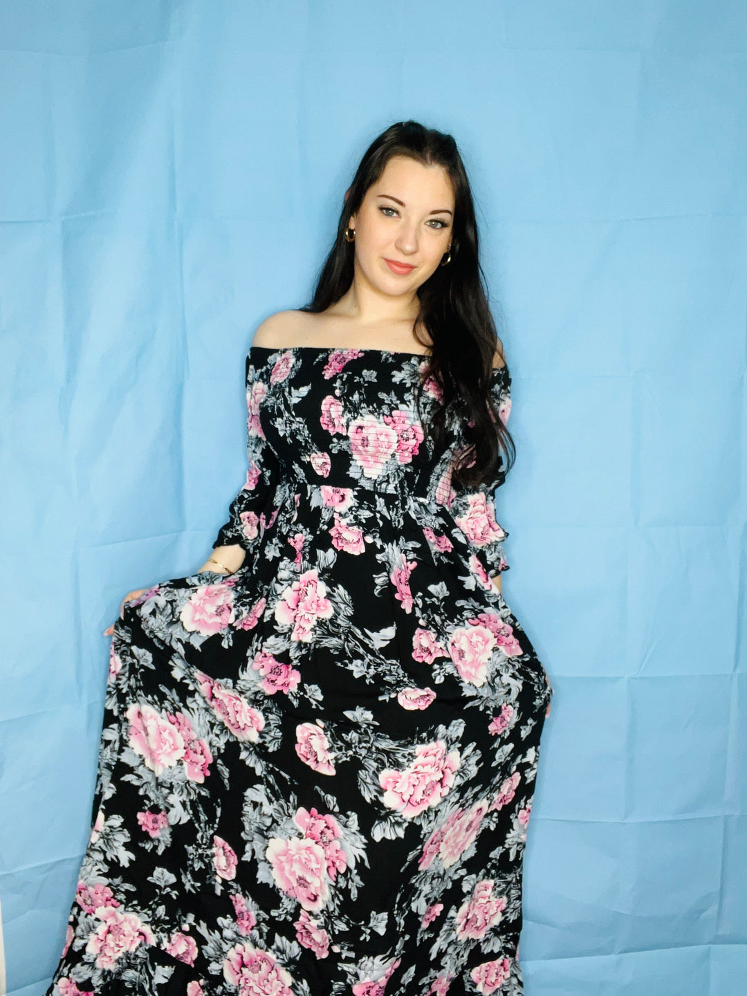 Heidi-Mode | Langes Blumenkleid mit Umgeschlagenen Ärmeln