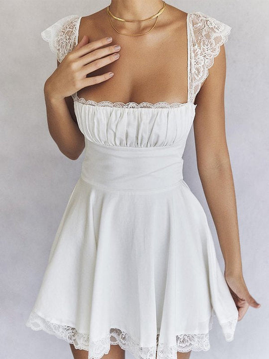 Heidi-Mode | Minikleid Mit Spitzenbesatz Zum Binden Am Rücken