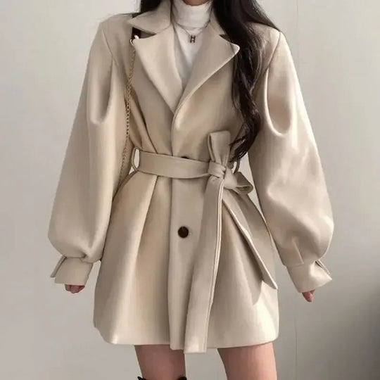 Heidi-Mode | Trenchcoat Wollmischung Mit Gürtel Taillenweite Breiter Revers Mittellange Passform