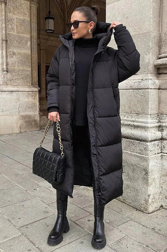Heidi-Mode | Puffer-Jacke Gesteppter Oversized-Schnitt Vollständig Länge Kapuze Hoher Kragen Warm Tragen