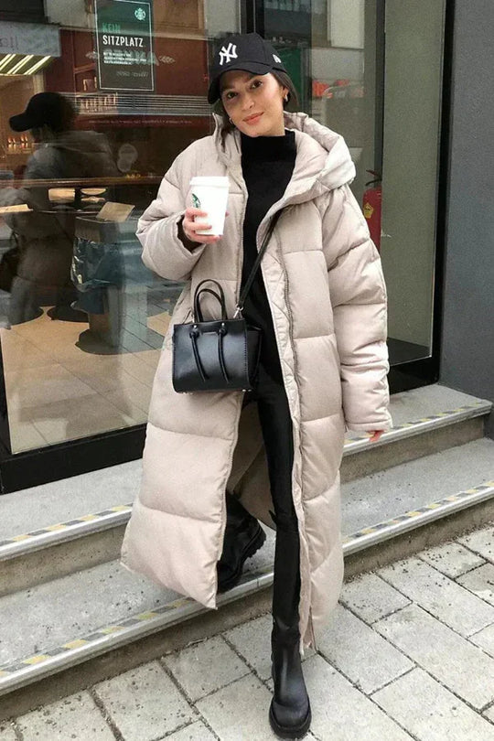 Heidi-Mode | Puffer-Jacke Gesteppter Oversized-Schnitt Vollständig Länge Kapuze Hoher Kragen Warm Tragen