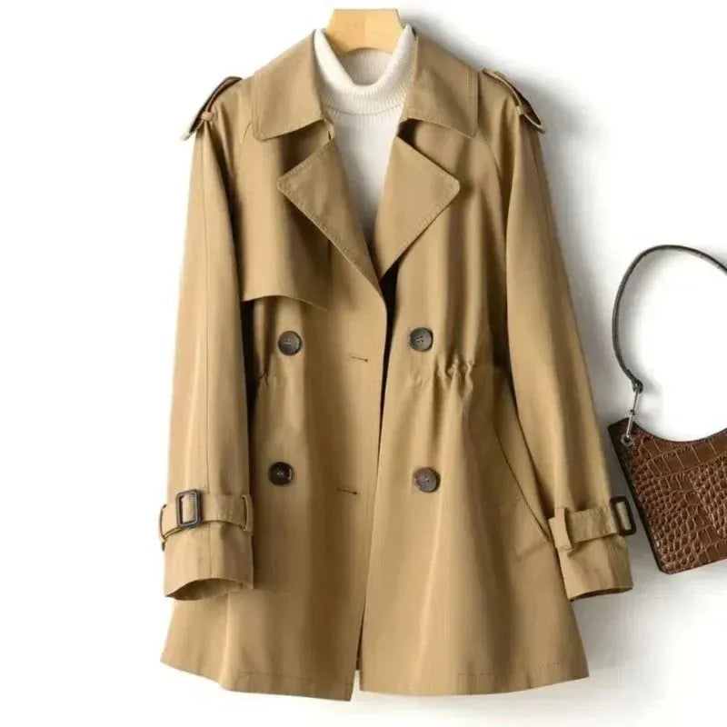 Heidi-Mode | Trenchcoat Tailliert Doppelt Knopf Mid Length Mit Gürtel