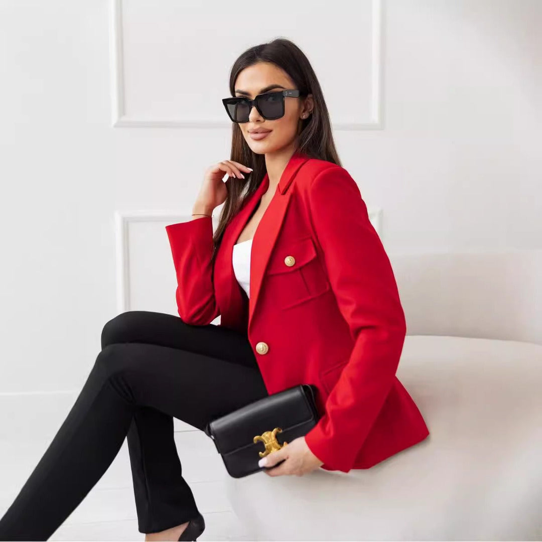 Heidi-Mode | Blazer Tailliertes Fit Wollmischung Doppelreihig Mit Revers Langarm