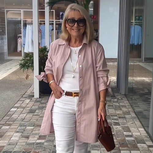 Heidi-Mode | Cardigan Baumwolle Relaxed Fit Langarm Knopf-Down Schichtstück