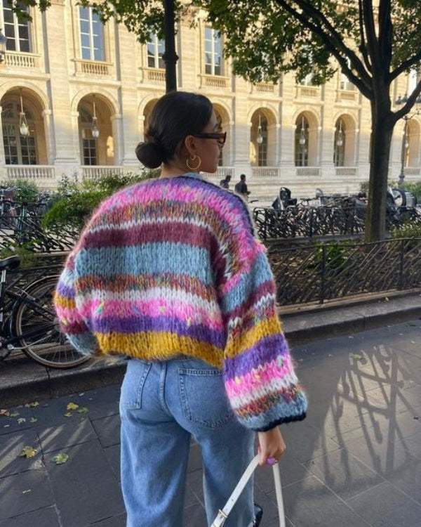 Heidi-Mode | Strickjacke Grobstrick Übergröße Offene Vorderseite Gekürzter Lässiger Layer